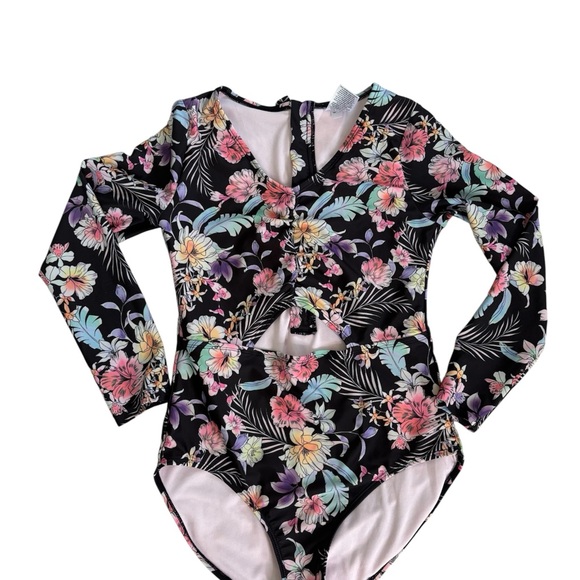 Art Class Floral Kids Swim One Piece - Black‎ - Picture 2 of 5